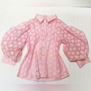 Gorgeous Gracia puffy bell Sleeves pink polka dot shirt blouse